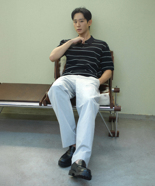 [COUTURE]Washable Modern Stripe Collar Short-Sleeved Knitwear - 2color