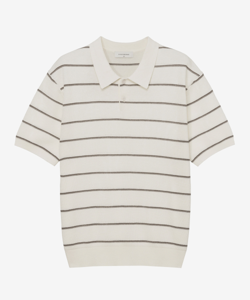 [COUTURE]Washable Modern Stripe Collar Short-Sleeved Knitwear - 2color