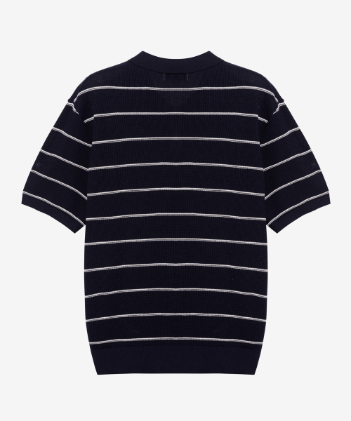 [COUTURE]Washable Modern Stripe Collar Short-Sleeved Knitwear - 2color