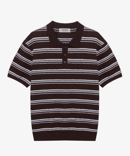 [COUTURE]Washable Multi-Strip Collar Short-Sleeved Knitwear - 2color