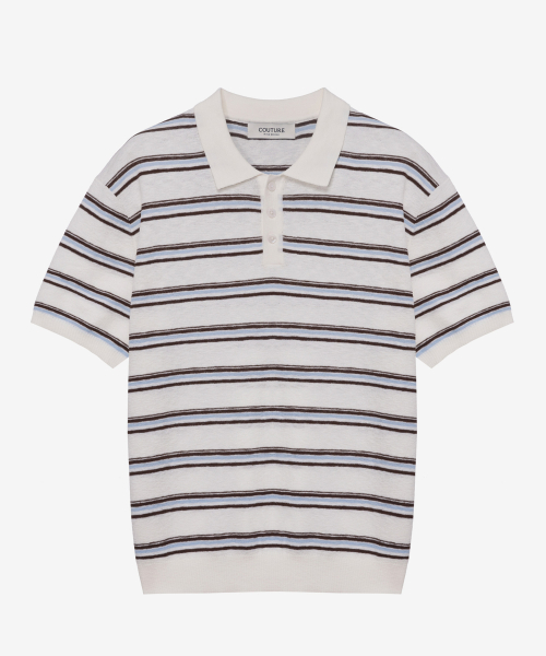 [COUTURE]Washable Multi-Strip Collar Short-Sleeved Knitwear - 2color