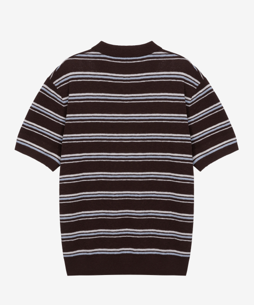 [COUTURE]Washable Multi-Strip Collar Short-Sleeved Knitwear - 2color