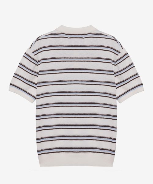 [COUTURE]Washable Multi-Strip Collar Short-Sleeved Knitwear - 2color