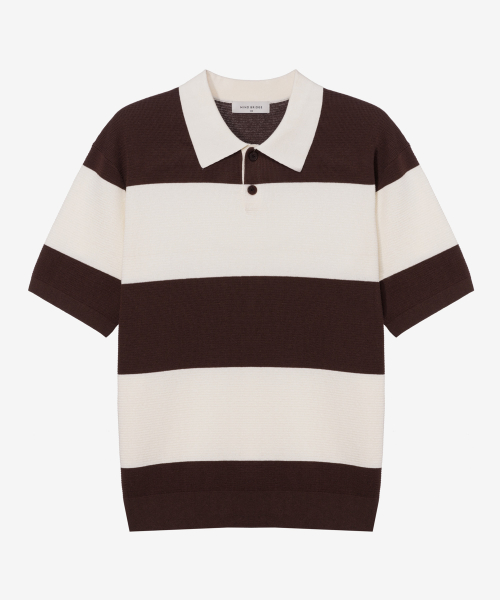 [COUTURE]Washable Block Stripe Semi-Oversized Fit Collar Short-Sleeved Knitwear