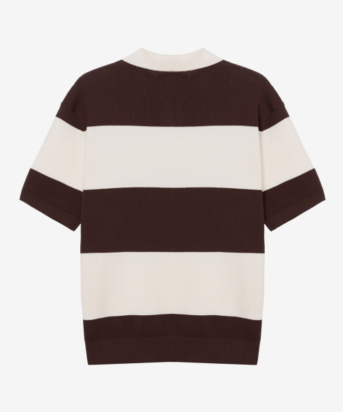 [COUTURE]Washable Block Stripe Semi-Oversized Fit Collar Short-Sleeved Knitwear