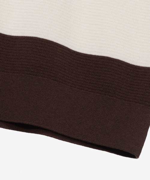 [COUTURE]Washable Block Stripe Semi-Oversized Fit Collar Short-Sleeved Knitwear