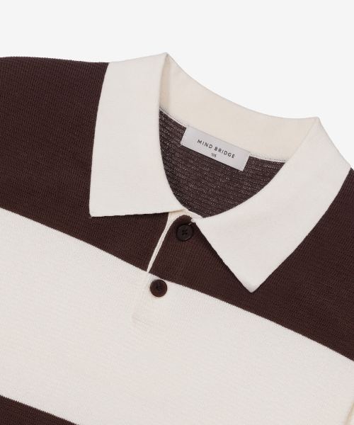 [COUTURE]Washable Block Stripe Semi-Oversized Fit Collar Short-Sleeved Knitwear