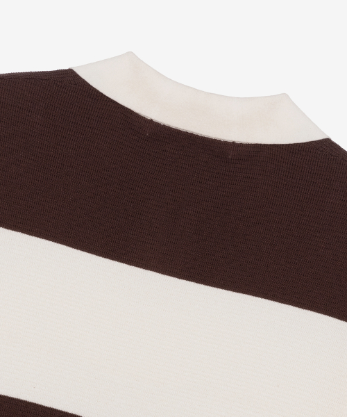 [COUTURE]Washable Block Stripe Semi-Oversized Fit Collar Short-Sleeved Knitwear