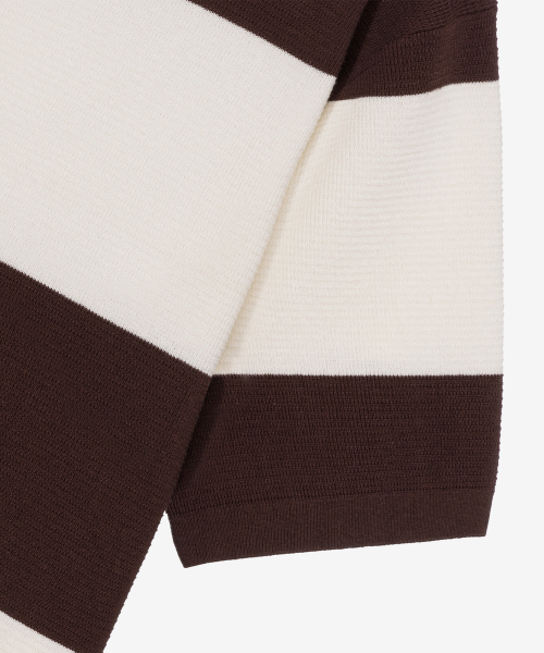 [COUTURE]Washable Block Stripe Semi-Oversized Fit Collar Short-Sleeved Knitwear