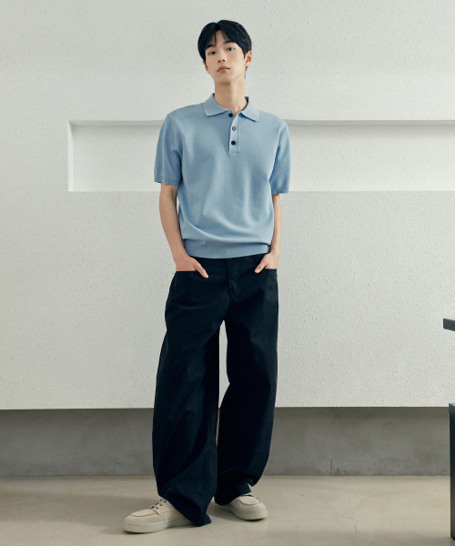 [COUTURE]Collar Semi Oversized Fit Minimal Short-Sleeved Knitwear - 2color