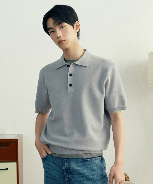 [COUTURE]Collar Semi Oversized Fit Minimal Short-Sleeved Knitwear - 2color