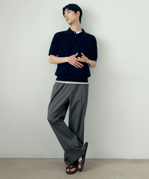 cable collar semi-overfit short-sleeved knitwear - 2color