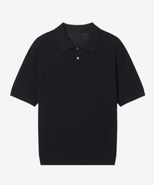 cable collar semi-overfit short-sleeved knitwear - 2color