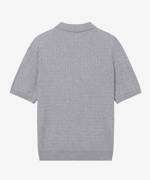cable collar semi-overfit short-sleeved knitwear - 2color