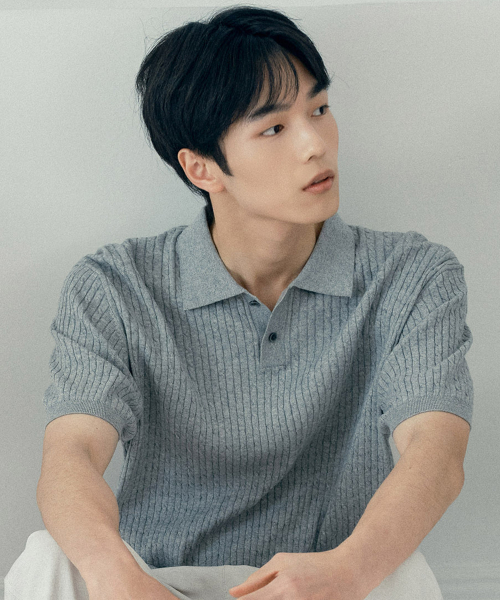 cable collar semi-overfit short-sleeved knitwear - 2color