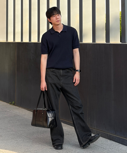 cable collar semi-overfit short-sleeved knitwear - 2color