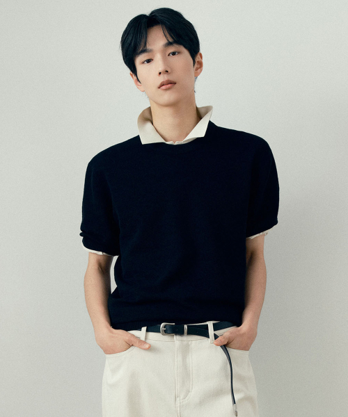 Washable Linen Like Round Short Sleeve Knitwear - 2 color