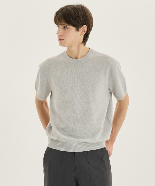 Washable Linen Like Round Short Sleeve Knitwear - 2 color