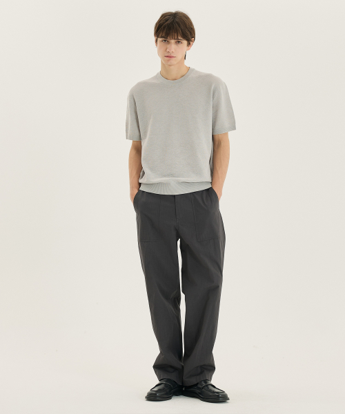 Washable Linen Like Round Short Sleeve Knitwear - 2 color