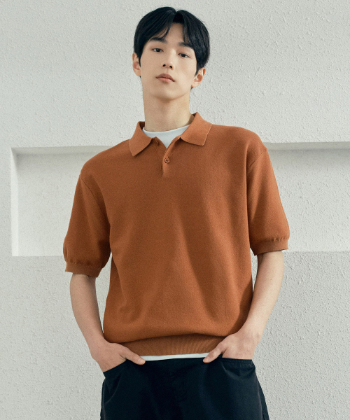 Washable Cotton Mixed Collar Short-Sleeved Knitwear - 4color