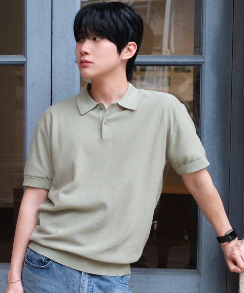 Washable Cotton Mixed Collar Short-Sleeved Knitwear - 4color