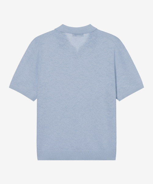 Washable linen like slit neck collar short-sleeved knitwear - 5color