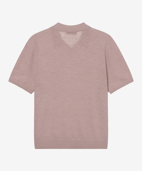 Washable linen like slit neck collar short-sleeved knitwear - 5color
