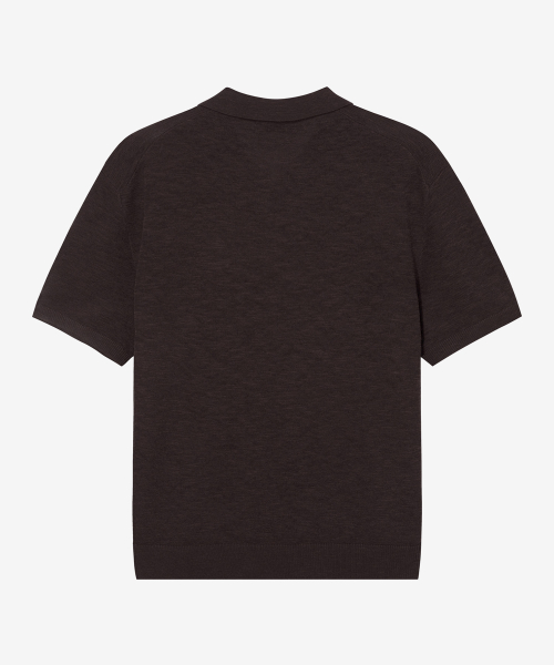 Washable linen like slit neck collar short-sleeved knitwear - 5color