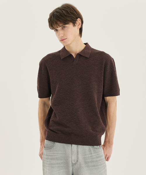 [2PACK]Washable linen like slit neck collar short-sleeved knitwear - 5color