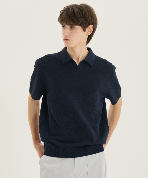 [2PACK]Washable linen like slit neck collar short-sleeved knitwear - 5color