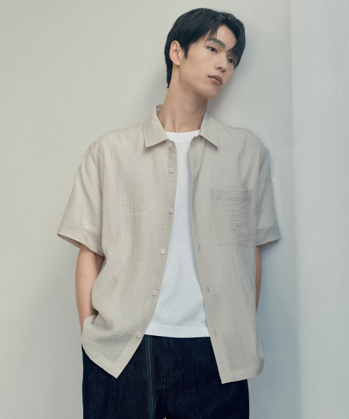 Krinkle Oversized Fit Short-Sleeved Shirt - 2color