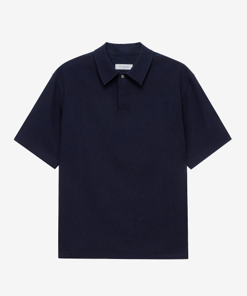 linen like pullover semi-overfit short-sleeved shirt