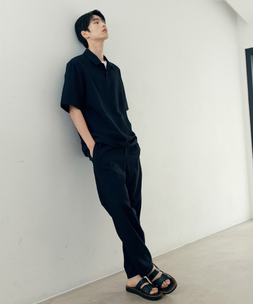 [SET][Air Cool] Two-tone circus pullover semi-overfit short-sleeved setup black