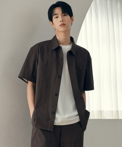 Cool cotton oversized-fit short-sleeved shirt - 2color