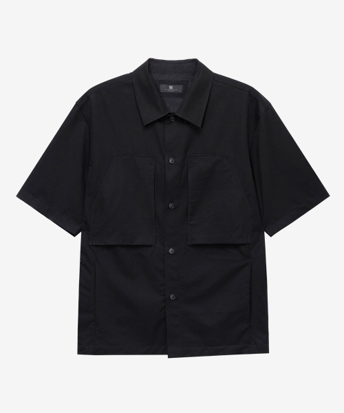 [Air Cool]Mesh Oversized Fit Black Out Pocket Short-Sleeved Shirt