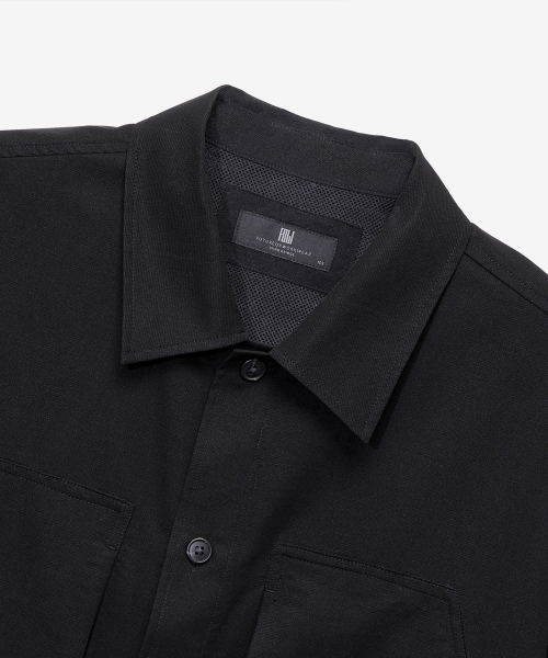 [Air Cool]Mesh Oversized Fit Black Out Pocket Short-Sleeved Shirt