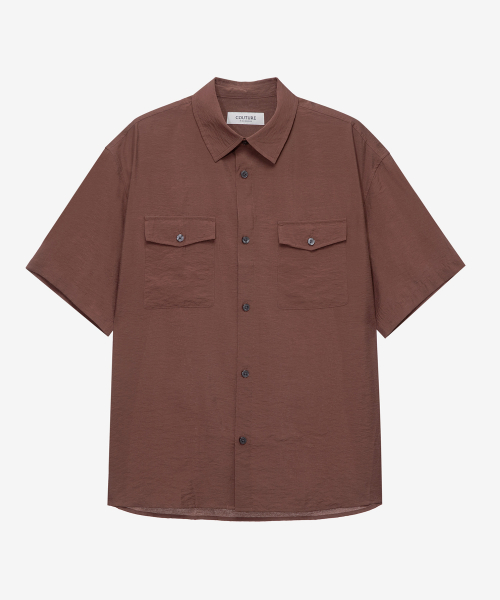 [COUTURE]Pocket Oversized-fit Brown Short-Sleeved Shirt