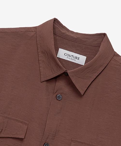 [COUTURE]Pocket Oversized-fit Brown Short-Sleeved Shirt