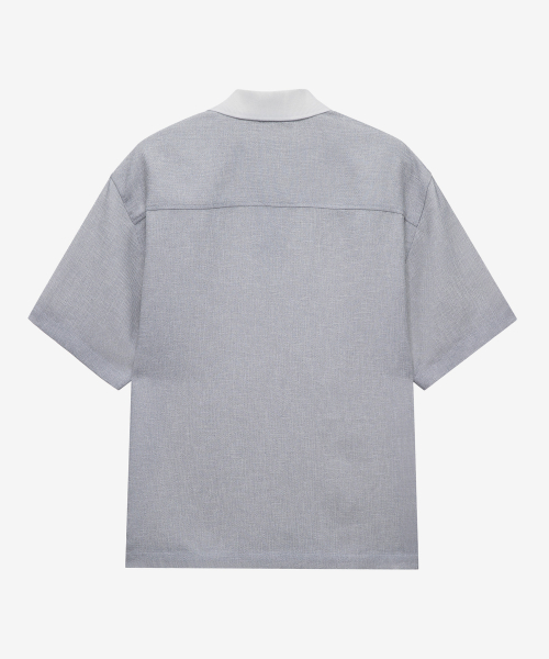 [COUTURE]Collar Point Pullover Gray Oversized Fit Short-Sleeved Shirt