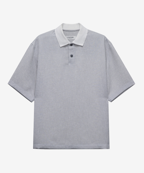 [COUTURE]Collar Point Pullover Gray Oversized Fit Short-Sleeved Shirt