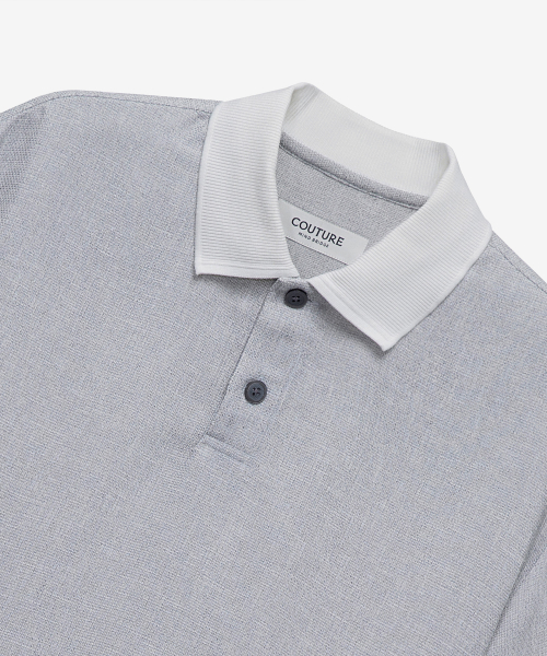 [COUTURE]Collar Point Pullover Gray Oversized Fit Short-Sleeved Shirt