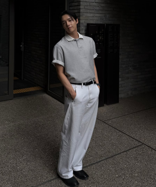 [COUTURE]Collar Point Pullover Gray Oversized Fit Short-Sleeved Shirt