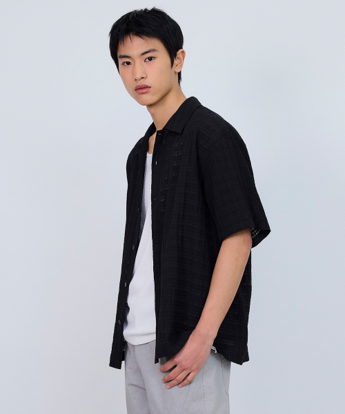 [COUTURE]Crochet oversized-fit short-sleeved shirt - 2color