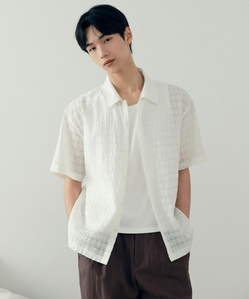 [COUTURE]Crochet oversized-fit short-sleeved shirt - 2color
