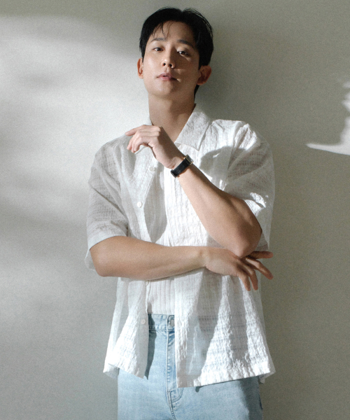 [COUTURE]Crochet oversized-fit short-sleeved shirt - 2color