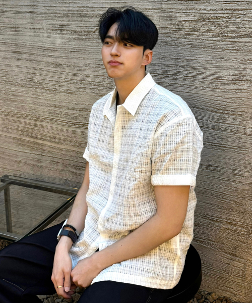 [COUTURE]Crochet oversized-fit short-sleeved shirt - 2color