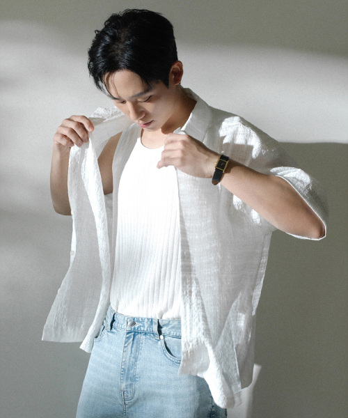 [COUTURE]Crochet oversized-fit short-sleeved shirt - 2color