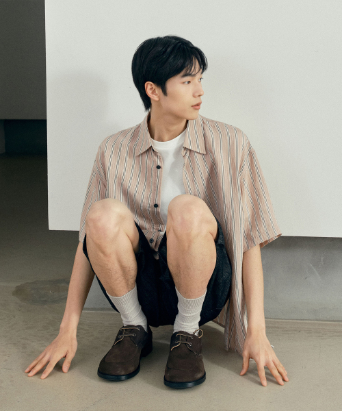 [COUTURE]striped over-fit short-sleeved shirt