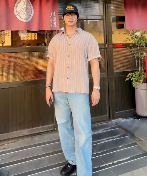 [COUTURE]striped over-fit short-sleeved shirt