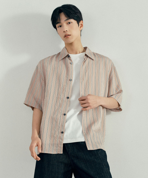 [COUTURE]striped over-fit short-sleeved shirt